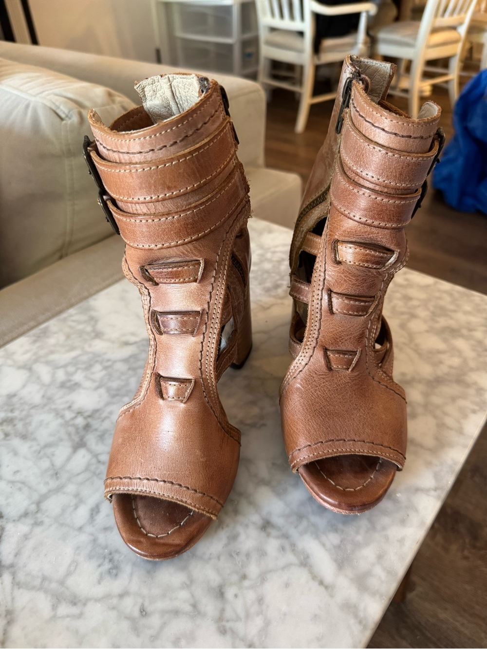 Freebird by Steven Tan Cutout Leather Peep-Toe Heels